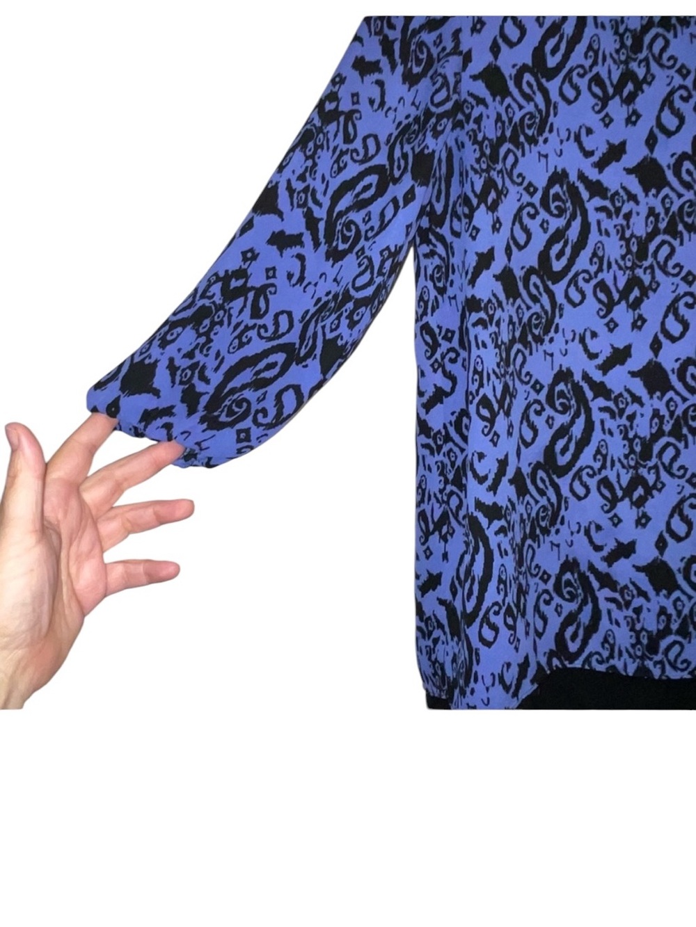 AGB Sheer Layered Blouse Small Blue Black Abstract Paisley 3/4 Sleeve Made USA - Picture 4 of 9